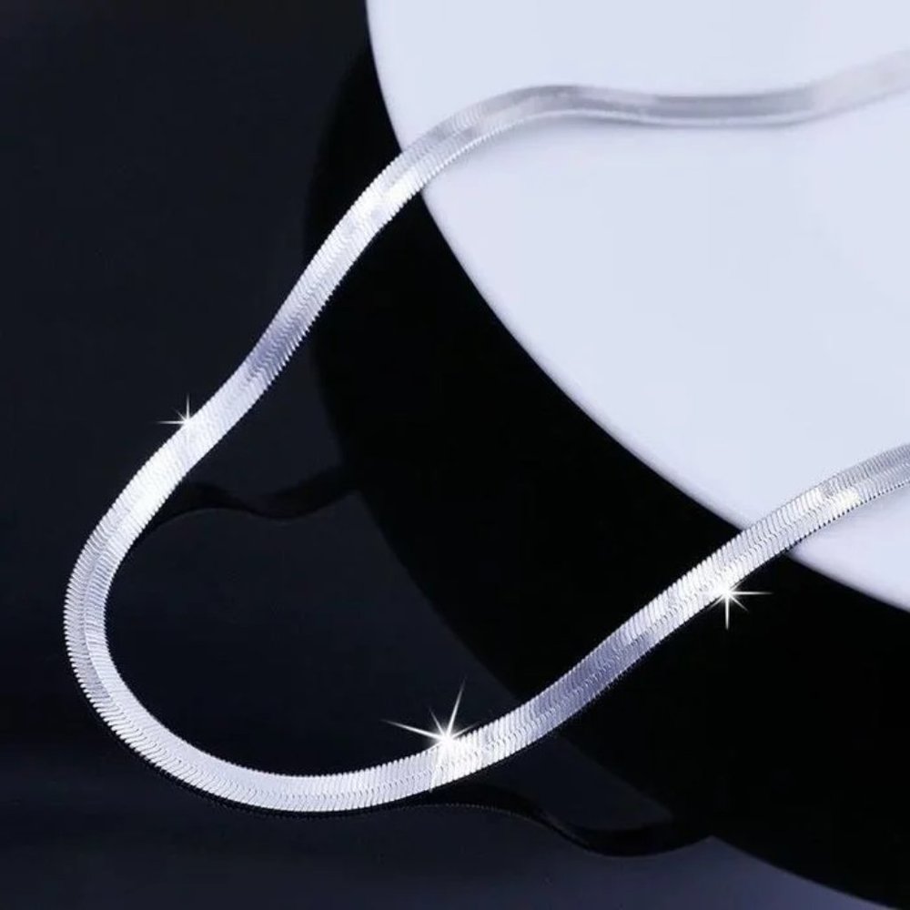 Luxury 22 Inch Herringbone Necklace, Stamped 925 Sterling Silver - Picture 6 of 7